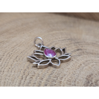 Echt zilveren lotus hanger met Robijn